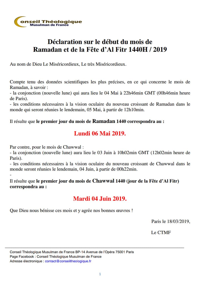 L’association a adopté le calcul astronomique pour cette année inchaalah