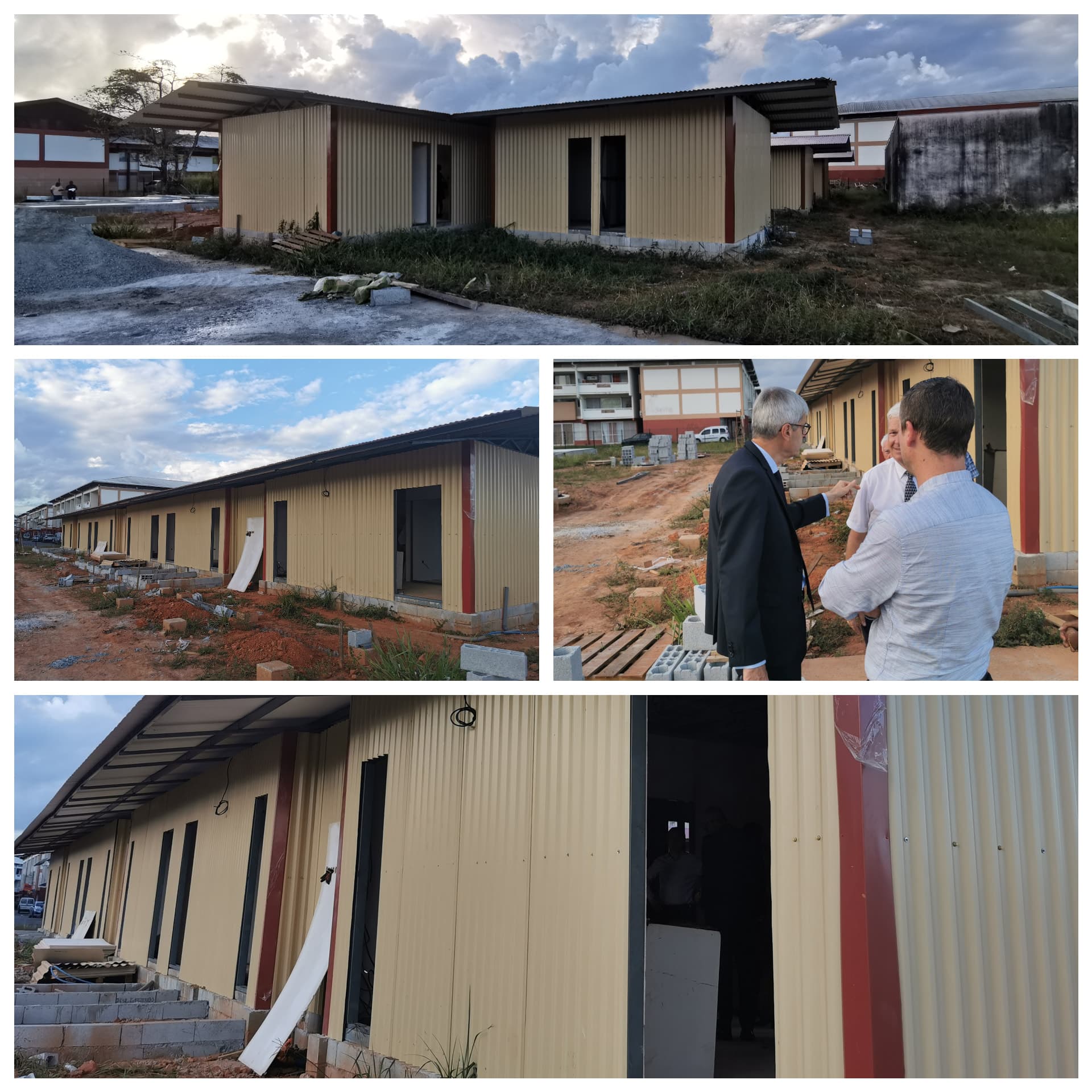 Préfet de la région Guyane Visite du chantier des nouveaux hébergements d’urgence. Ouverture étagée prévue à partir de la fin du mois pour 75 places gérées par la Croix Rouge pour des demandeurs d’asile.