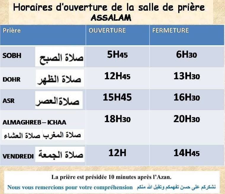 horaires d’ouverture