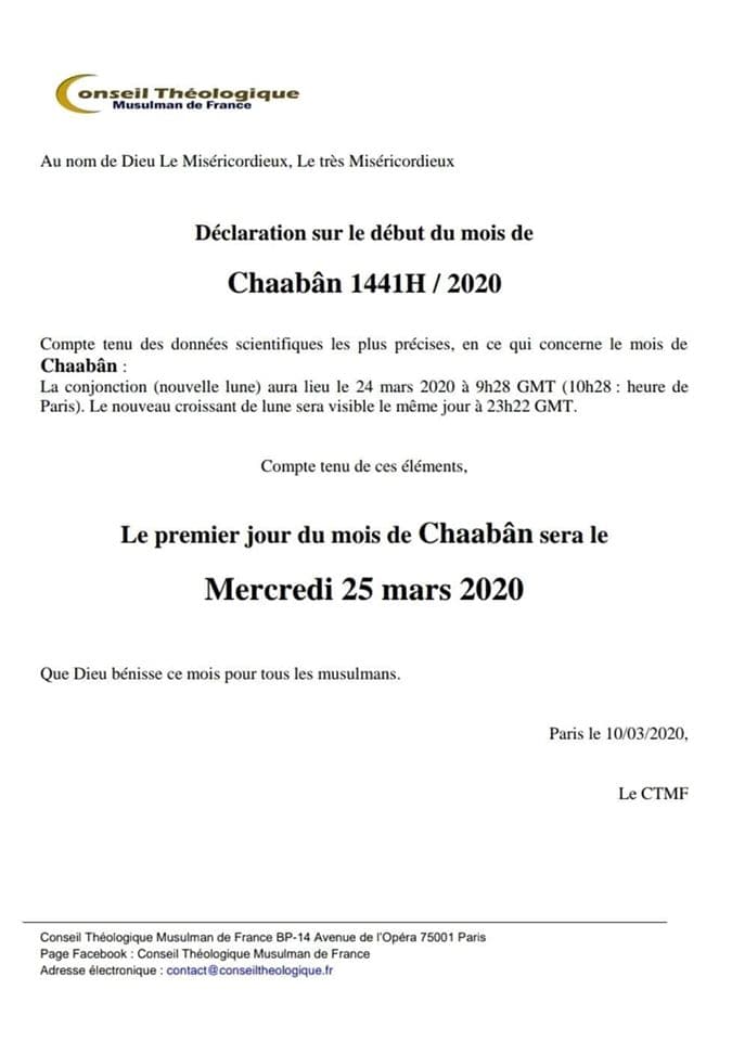 début du mois de Chaabane