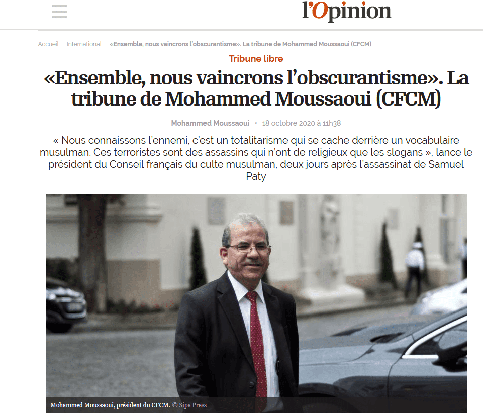 Ensemble, nous vaincrons l’obscurantisme Par Mohammed Moussaoui, président du CFCM