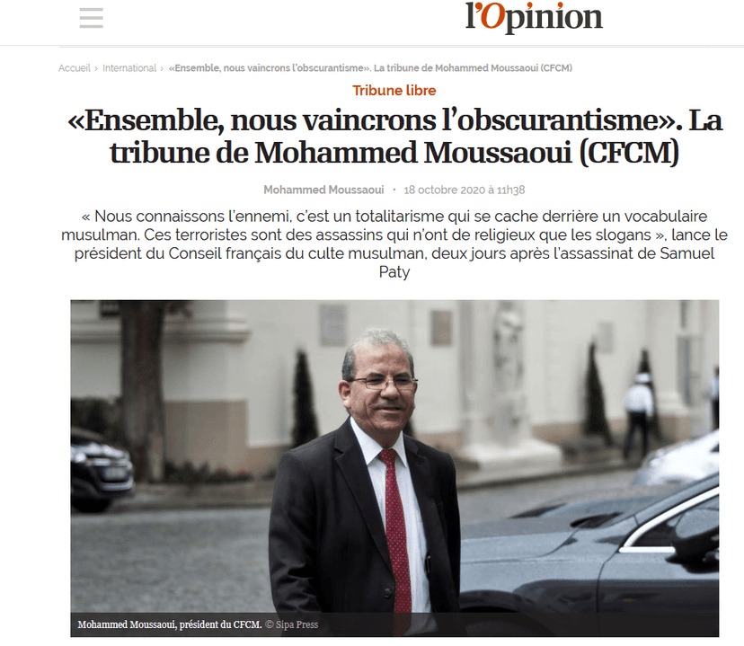 Ensemble, nous vaincrons l’obscurantisme Par Mohammed Moussaoui, président du CFCM