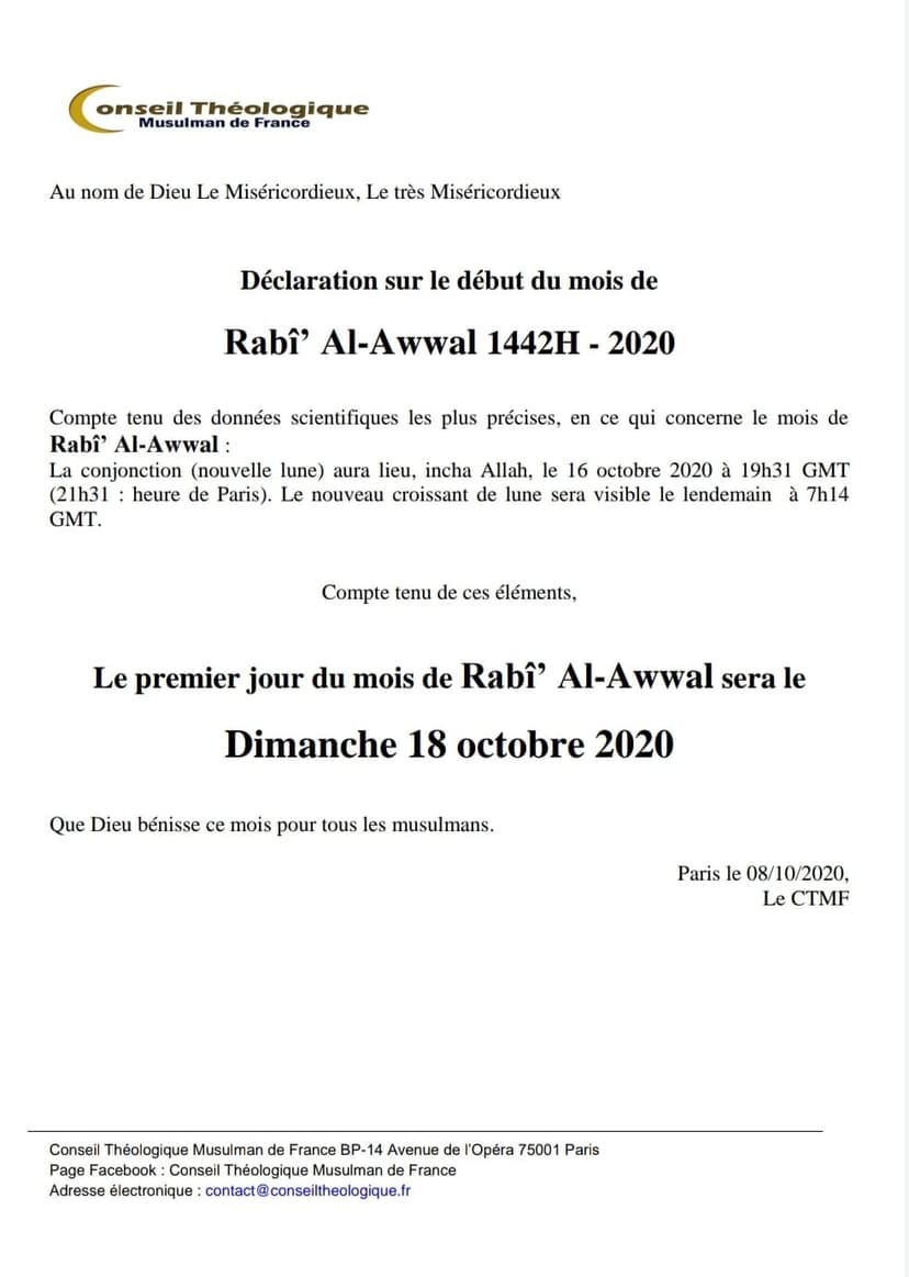 Début mois Hégire
