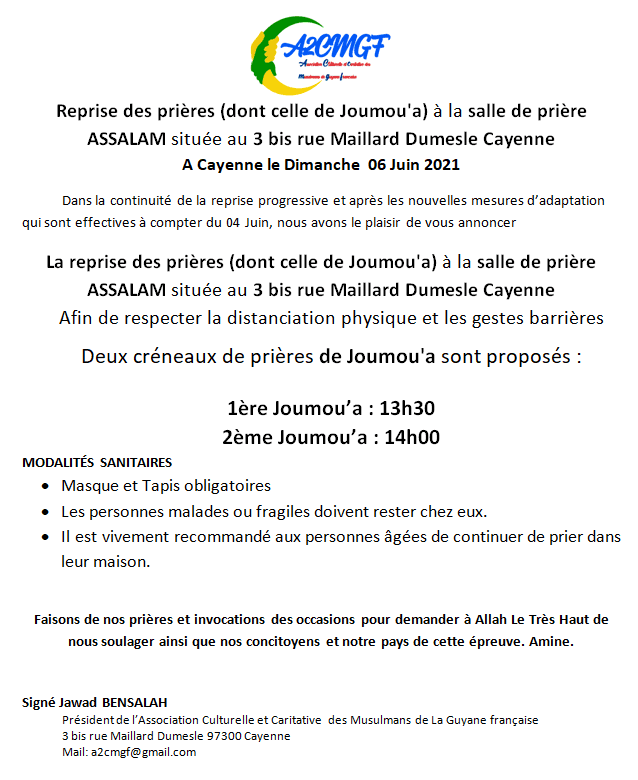 Reprise des prières (dont celle de Joumou’a)