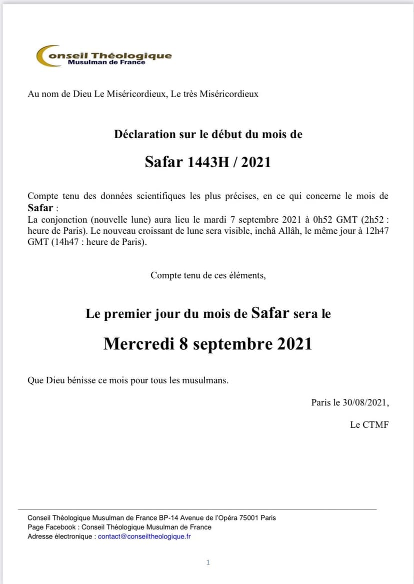Début du mois de Safar