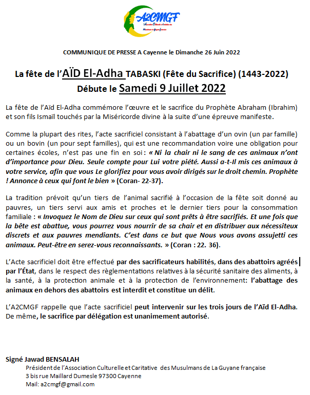 Aïd-el-Adha TABASKI Samedi 9 Juillet