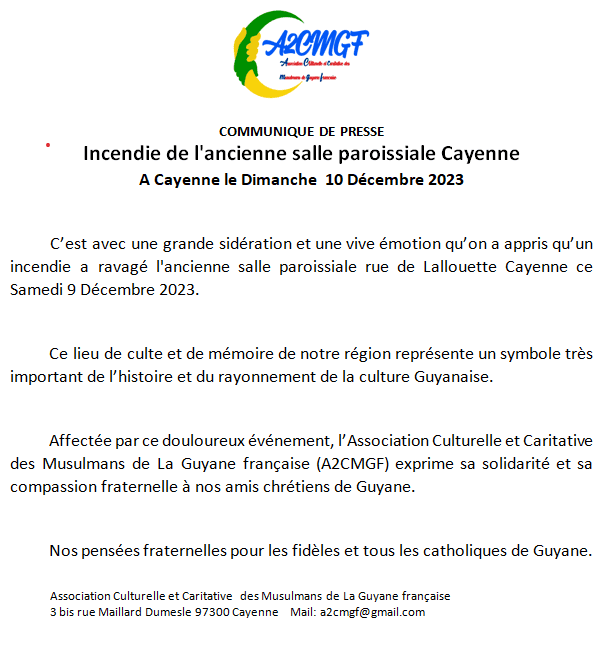 Incendie de l’ancienne salle paroissiale Cayenne