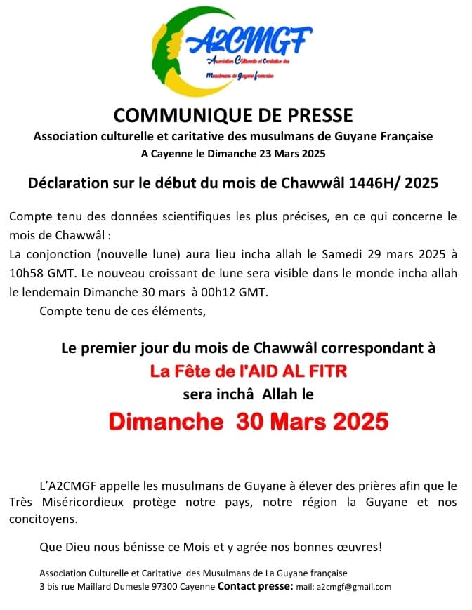 AÏD AL FITR DIMANCHE 30 MARS