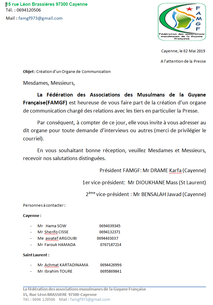 Création d’un organe de communication chargé des relations avec les tiers en particulier la Presse