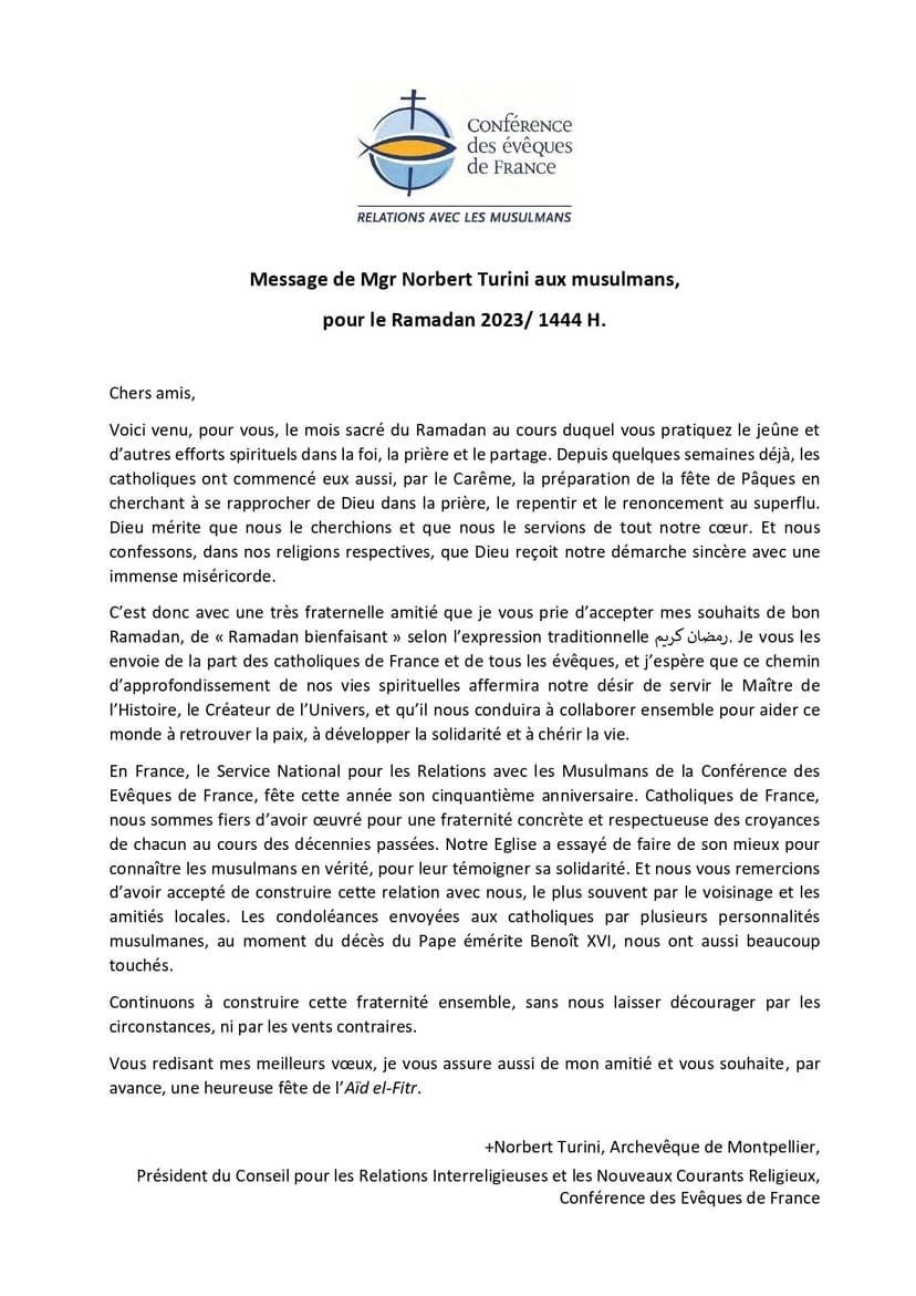 Message fraternel à l’occasion du Ramadan
